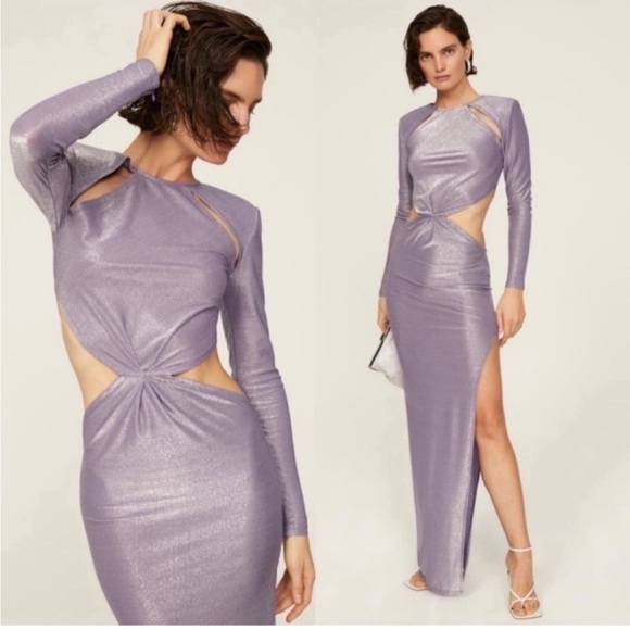Bronx & Banco Amara Lilac Lavender Cut Out Maxi Shimmer Dress - Picture 1 of 7